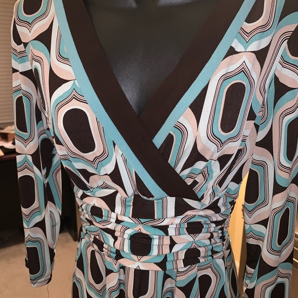 Teal and brown print dress by Sandra Darren size 8 - Picture 3 of 3